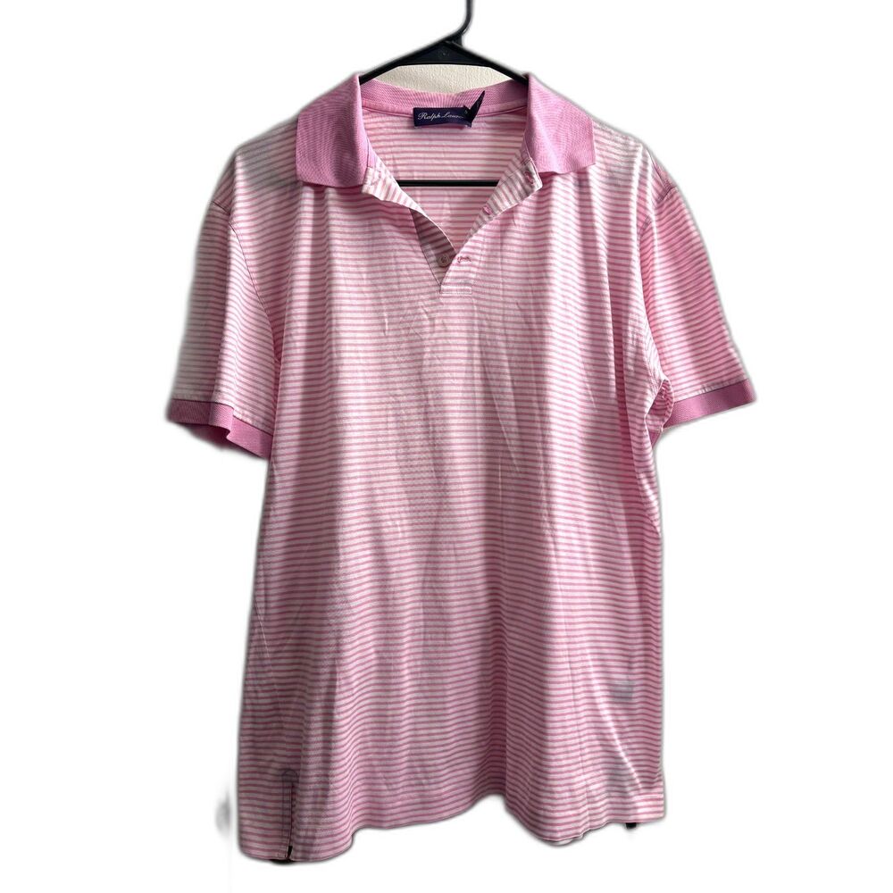Men's Ralph Lauren Purple Label Polo White and Pink Stripe Size S 100% Cotton